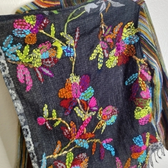 ANU Bohemian Art to Wear Shawl Wool Blend Embroidered Gypsy Open Coat Jacket S/M - Picture 5 of 9